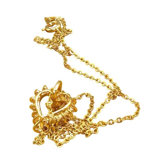 CZ Heart Pendant Necklace, Gold Tone Chain - Picture 4 of 4